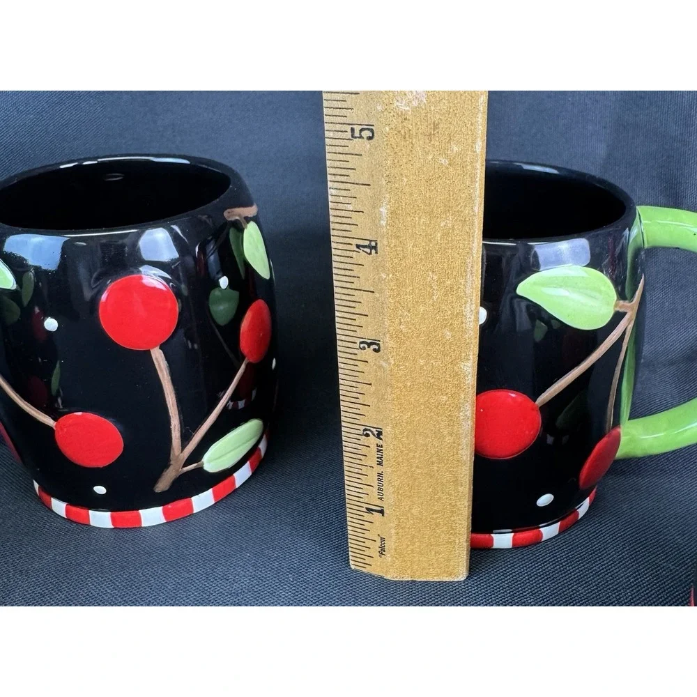 Set Of 4 Sakura Mary Engelbreit Black Cherries Stoneware  Coffee:tea Mugs